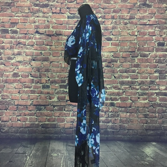 Unique Black Blue Floral Polyester Scarf - Picture 2 of 2